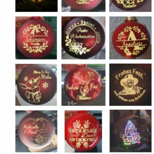 🎄 Personalisierte Christbaumkugeln (8 cm) mit LED & Lasergravur 🎄